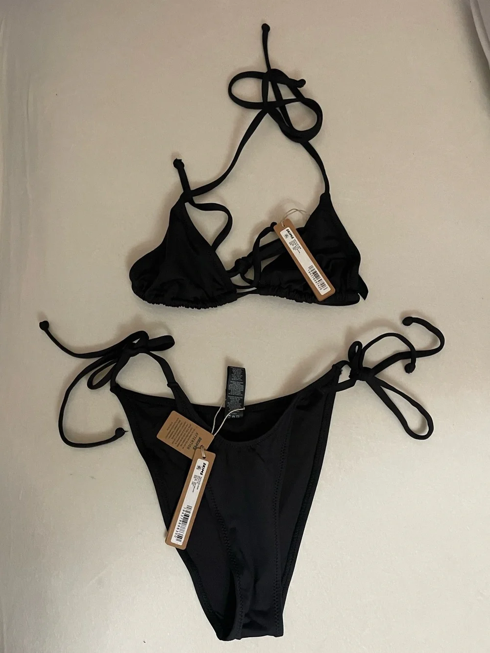 SKIMS 2Pc SET Triangle Bikini Top & Dipped Tie Bikini  Bottom Onyx Black XXS